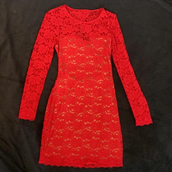 Express Red Lacy Dress - Picture 1 of 10